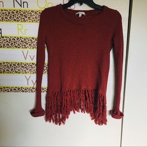 eri and ali sweater shirt fringe burnt orange